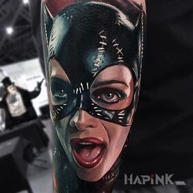 Tattoo Catwoman on the forearm motif: characters style: realistic