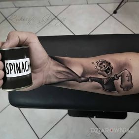 Tatuaż Popeye na przedramieniu motyw: śmieszne styl: graficzne / ilustracyjne