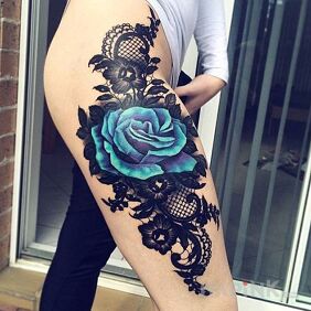 Tattoo Blue rose on the leg motif: flowers