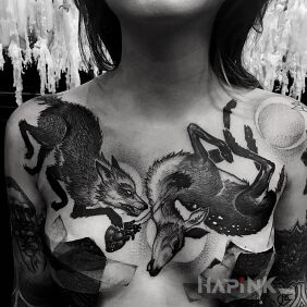 Tattoo Deer hunting on the chest motif: animals style: graphic / illustrative