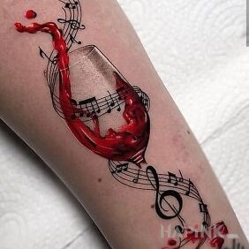 Tattoo Wine glass on the forearm motif: 3D style: realistic