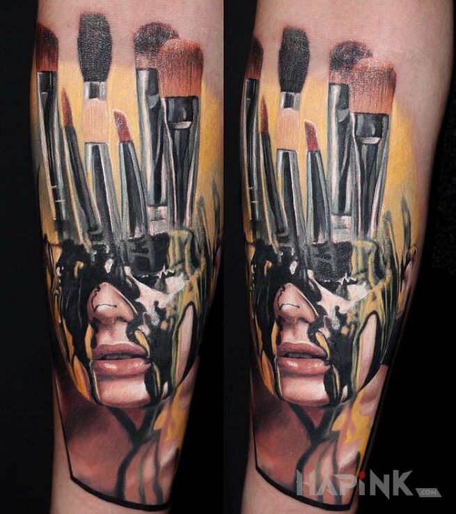 Tattoo Abstrakcja in characters motif on the forearm