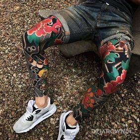 Tatuaż Japońskie nóżki na nodze motyw: kolorowe styl: japońskie / irezumi