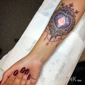 Tattoo Diamond heart on the forearm motif: objects style: graphic / illustrative