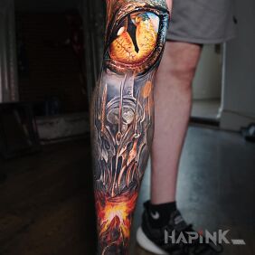 Tattoo Dragon's Eye on the knee motif: dragons style: realistic