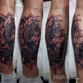 Tattoo Carp :) on the calf style: japanese / irezumi