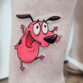 Tattoo Courage the Cowardly Dog near the ankle motif: characters style: cartoon / comic book