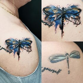 Tattoo Dragonfly Cover on the shoulder motif: animals style: Watercolor