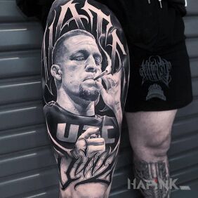 Tattoo UFC Fighter on the leg motif: 3D style: realistic