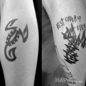 Tattoo Best cover up ever ? on the calf motif: cover-up style: ignorant