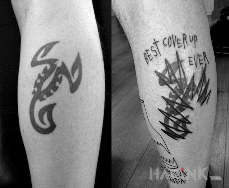 Tattoo Best cover up ever ? in lettering motif and ignorant style on the calf
