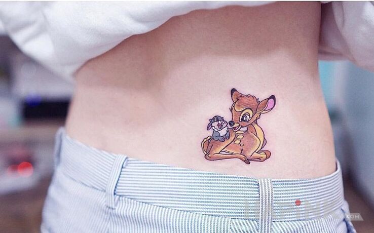 Tattoo Bambi in animals motif on the back