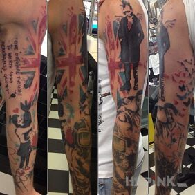 Tattoo Sleeve of a punk on the upper arm motif: lettering