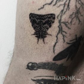 Tattoo Brudnica mniszka / lymantria monacha on the leg motif: black and gray style: graphic / illustrative