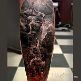 Tattoo Masterpiece on the calf motif: characters