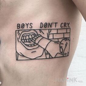 Tattoo Boys don't cry on the ribs motif: other style: contour / linework