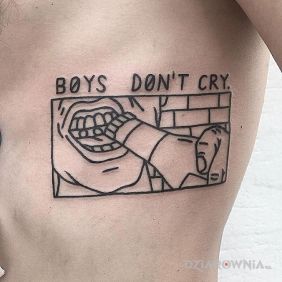 Tatuaż Chłopaki nie płaczą na żebrach motyw: pozostałe styl: kontury / linework