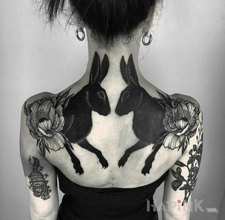 Tattoo Czarne króliki in animals motif and graphic / illustrative style On the arm