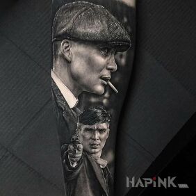 Tattoo Tommy Shelby on the forearm motif: characters style: realistic
