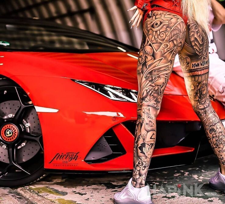 Tattoo Szybka fura i dziary in legsleeves motif and graphic / illustrative style on the calf