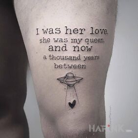 Tattoo A thousand years in love on the leg motif: lettering style: minimalistic