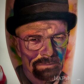Tattoo Walter White on the calf motif: characters style: realistic