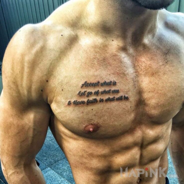 Tattoo 3 dobre rady in lettering motif and calligraphy style on the chest