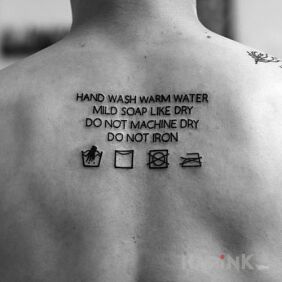 Tattoo Info like on a tag? on the back motif: lettering style: minimalistic