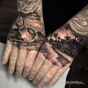 Tatuaż Butelka z listem na dłoni motyw: 3D styl: realistyczne
