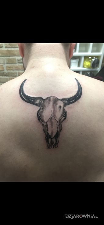 Tatuaż znak zoodiaku w motywie czarno-szare i stylu realistyczne na plecach
