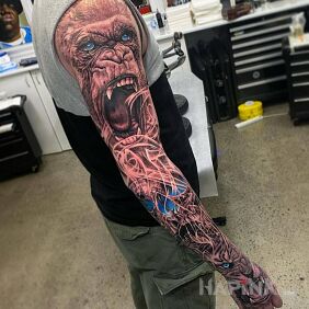 Tattoo Gorilla pissed off :) on the forearm motif: animals style: realistic