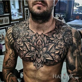 Tattoo Lotus Flower & Mandala on the collarbone motif: mandalas style: graphic / illustrative
