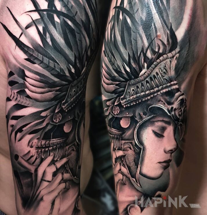 Tattoo Wojowniczka in black and gray motif and realistic style On the arm