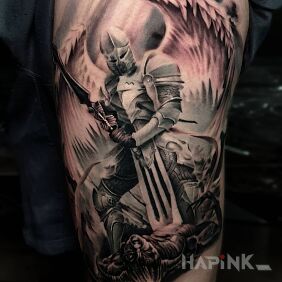 Tattoo Knight On the arm motif: characters style: realistic