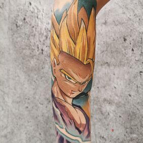 Tattoo Gohan Dragon Ball on the forearm motif: manga / anime style: cartoon / comic book