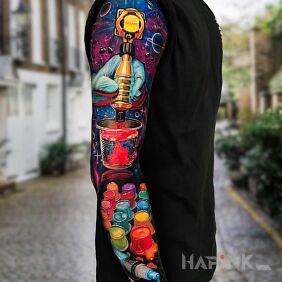 Tattoo Sleeve for a tattoo artist ? on the forearm motif: objects style: realistic