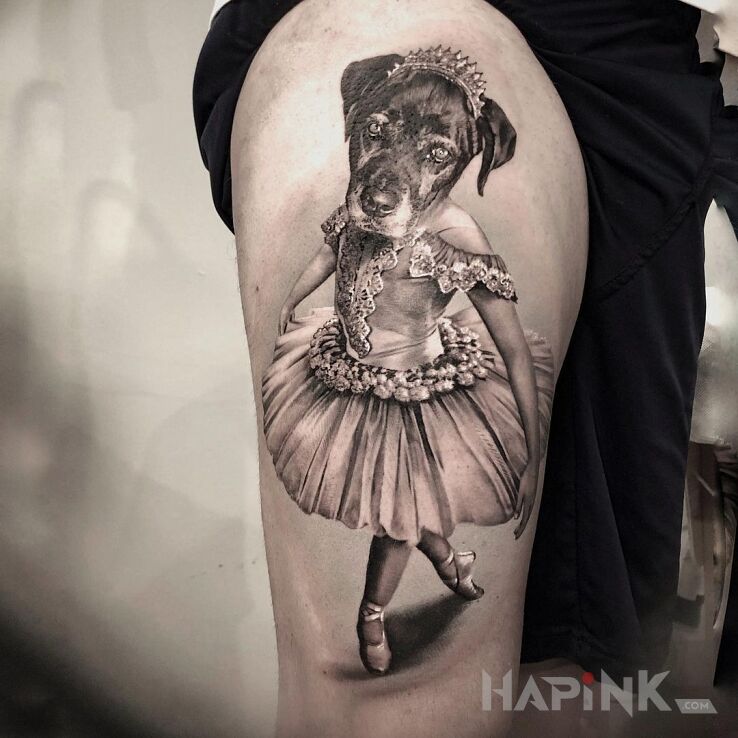 Tattoo Takie trochę dziwne co nie? in 3D motif and surrealistic style on the thigh