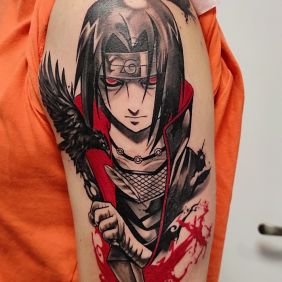Tattoo Anime Itachi Uchiha on the upper arm motif: manga / anime style: graphic / illustrative