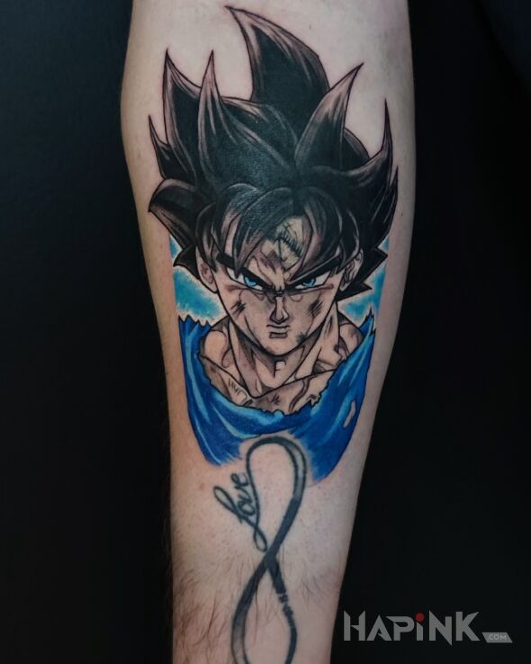Tattoo Anime Dragon Ball in characters motif and graphic / illustrative style On the arm