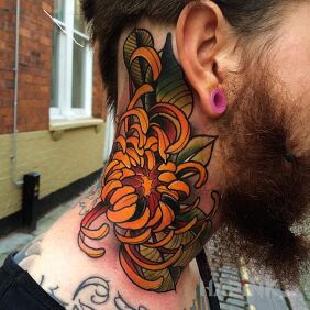 Tattoo Stranger flower on the neck motif: flowers style: japanese / irezumi