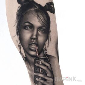 Tattoo Give a sip On the arm motif: 3D style: realistic