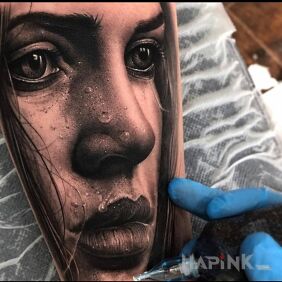 Tattoo What a realism! on the forearm motif: black and gray style: realistic