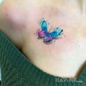 Tattoo Butterfly with beautiful colors on the chest motif: colorful style: Watercolor