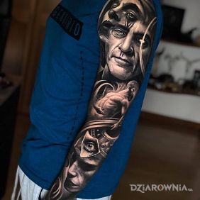 Tatuaż Portret jokera i nie tylko na ręce motyw: rękawy styl: realistyczne