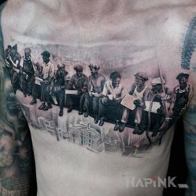 Tattoo Lunch break on the chest motif: characters style: realistic