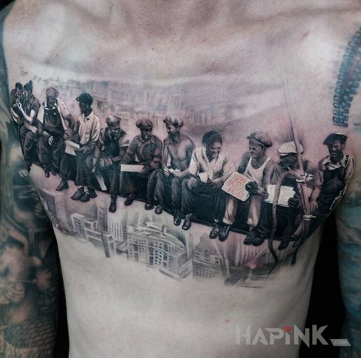 Tattoo Przerwa na lunch in characters motif and realistic style on the chest