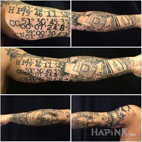 Tattoo Touring the world on the upper arm motif: sleeves