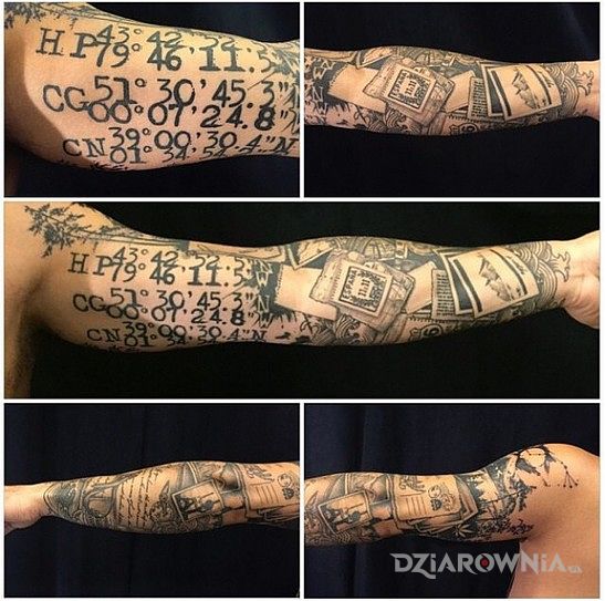 Tatuaż zwiedzanie świata w motywie rękawy na przedramieniu