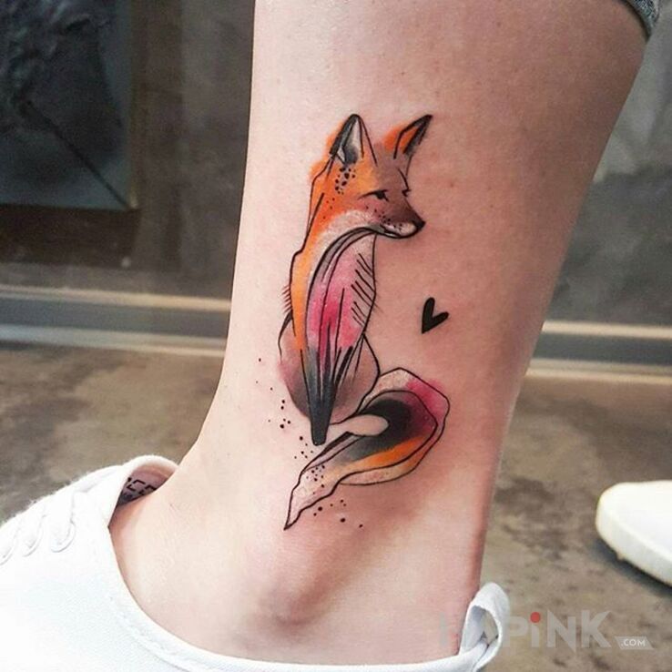 Tattoo Dziarka z lisem in animals motif and Watercolor style near the ankle