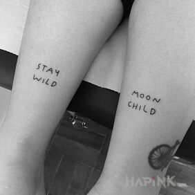 Tattoo Moon child on the calf motif: lettering
